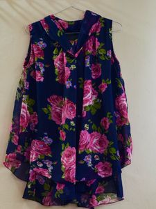 Navy Floral Sleeveless Top