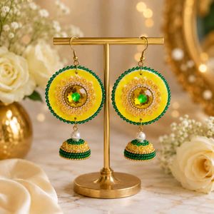 Vibrant Yellow & Green Jhumka Earrings