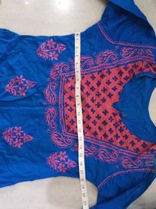 Blue Kurta with Pink Embroidery