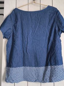 Denim Embroidered Short Sleeve Top