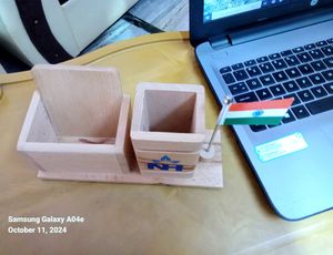 Wooden Pen Stand With National Flag