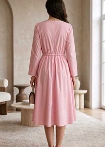 Chic Pink Ruffle V-Neck Midi Dress