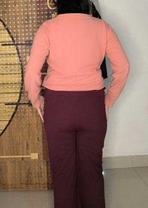 Burgundy Wide Leg Trousers