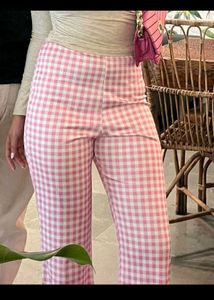 Pink Gingham Flare Pants