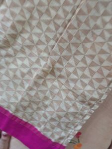 Beige with Pink Embroidery Cotton Kurta