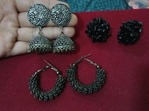 Bohemian Oxidized Silver Jhumka Earrings combo Set