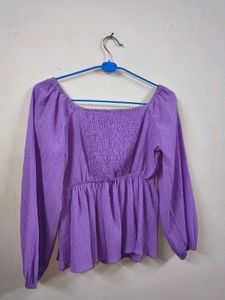 Purple Textured Square Neck Peplum Top