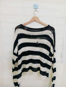 Striped Distressed Knit Sweater