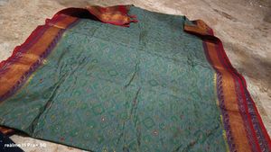 Exquisite Teal Saree with Red Blouse