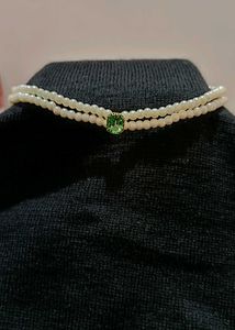 Pearl Choker with Green Stone(Free delivery)