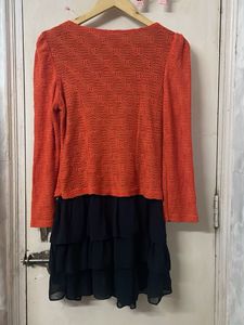 Orange Lace Collar Cardigan Dress