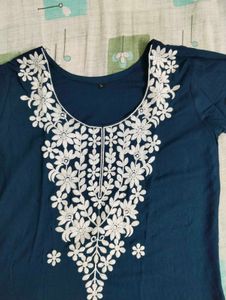 Elegant Navy Kurta Set with White Embroidery