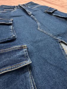 FREAKINS | Denim Cargo-Pockets Midi Skirt