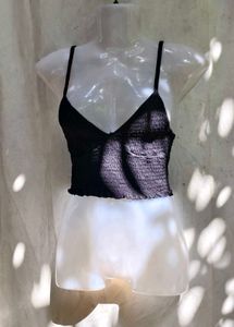 14279. Stylish Black Smocked Crop Top