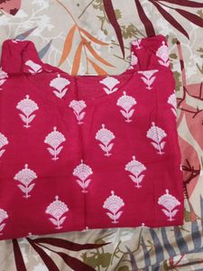 pink magenta straight sleeveless round neck kurti