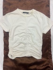 Ruched Cream T-Shirt ZUDIO
