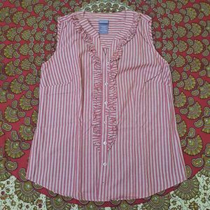 Striped Ruffle V-Neck Sleeveless Top