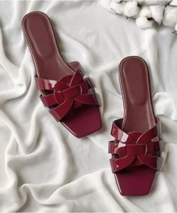 Red Patent Slide Sandals