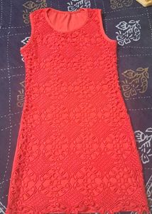 Chic Coral Lace Shift Dress