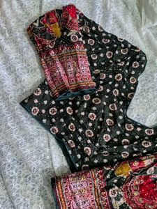 Green Lehnga with maroon duppata