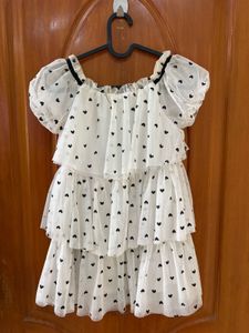 Tiered Heart Print Tulle Dress