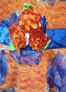 Orange Floral Lace Ethnic Gown