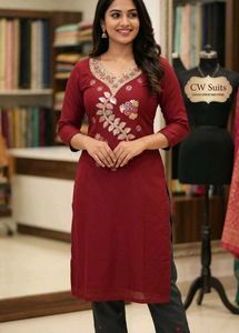 Elegant Red Kurta  and Dark Pants(fabric)