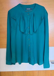 Elegant Dark Green Puff Sleeve Top XXL