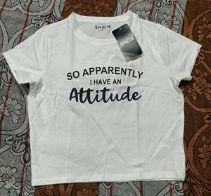 SHEIN White "Attitude" Graphic Tee