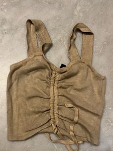 Ruched Drawstring Knit Crop Top