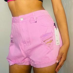 Pink Ripped Denim Shorts