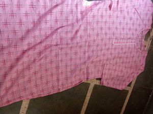 pink plaid kurta set .