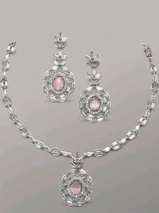 Elegant Pink Stone Necklace & Earring Set (Zeneme)