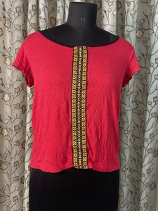 Vibrant Red Embroidered Top