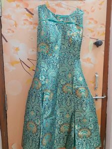 Stunning Teal Brocade Ethnic Gown