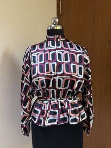 Chic Geometric Print Peplum Blouse