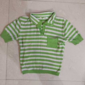 Green &amp; White Striped Polo Shirt