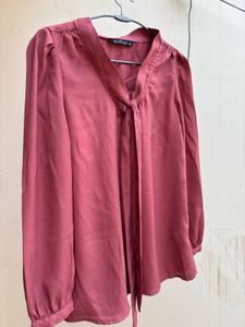 Chic Rose Pink Tie Neck Blouse