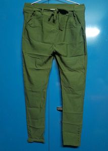 Olive Green Paperbag Waist Tie Knot Pants Trouser