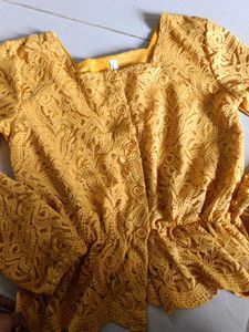 Mustard Lace Peplum Top