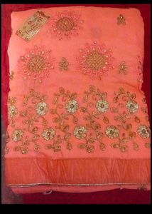 Elegant Peach Embroidered Saree with blouse