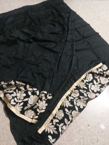 Elegant Black with Floral Embroidery Fabric