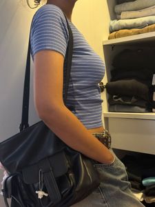 Blue &amp; White Striped Cropped Top