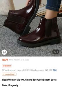 Burgundy Slip-On Almond Toe Boots
