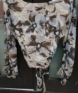 Bohemian Floral Print Wrap Blouse