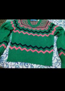 Green Geometric Knit Sweater