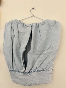 Zara Denim Puff Sleeve Top