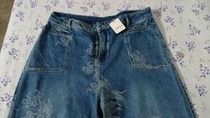 Embroidered Blue Denim Jeans