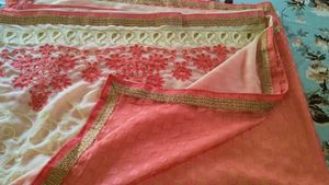 new Elegant Peach &amp; Cream Saree with blouse piece