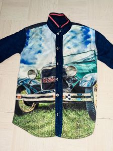 Boys Blue Car Print Shirt